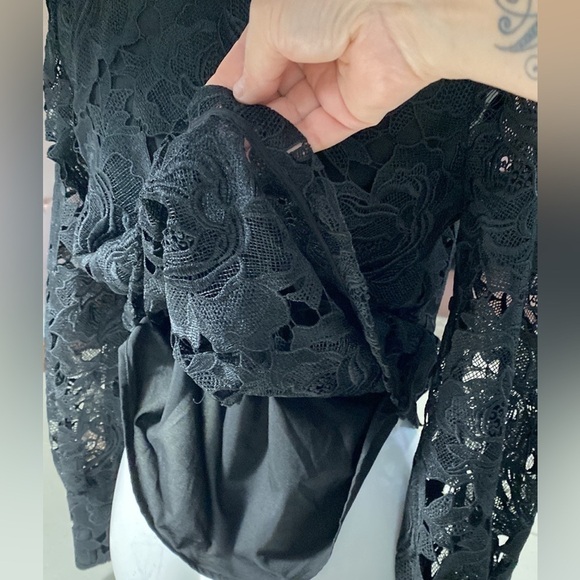 HALOGEN Long Sleeve Lace Top Woman French Style Lace Blouse Black Sz S - Picture 9 of 14